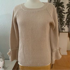 BECOOL Beige sweater with bell cuffs and tie string bow at wrist.